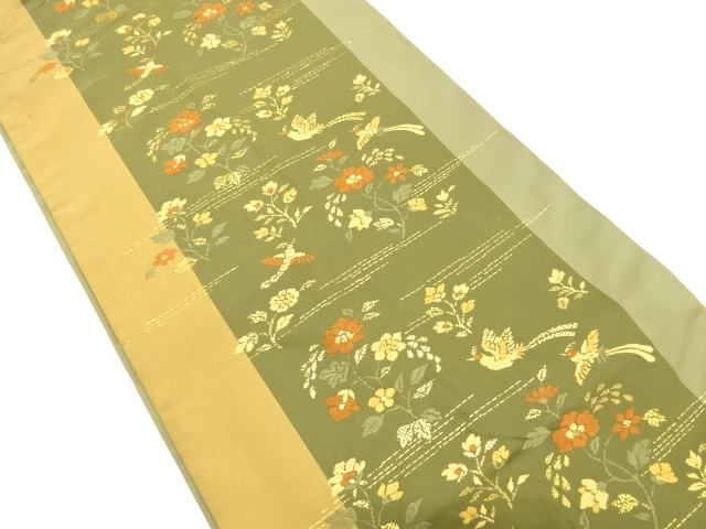 JAPANESE NAGOYA OBI / GOLD FOIL / WOVEN FLOWER & BIRD